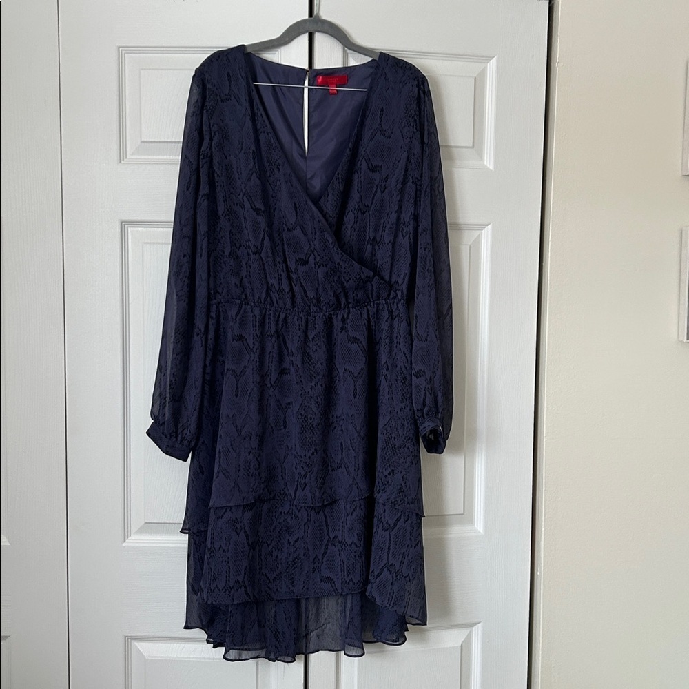 Jennifer Lopez Elegant Satin Dress in Deep Blue. Size XL Wedding Festive Party.